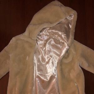 Satin and faux fur zip up jacket/coat